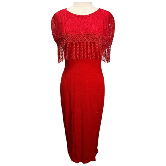 Fashion NA | Dresses | Red Dress With Red Lace And Fringe | Poshmark